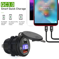 Cargador de Coche con Puerto PD QC3.0 y Medidor de Voltaje, Toma de Corriente de Carga Rápida 3.0 para Motocicletas, Camiones, Barcos y Autocaravanas de 12V/24V
