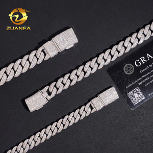 Joyería de Hip Hop, cadena de eslabones cubanos de moissanita de 12mm, 14mm, 15mm, mosaico helado de plata 925, eslabones cubanos con certificado GRA - Product Image 5