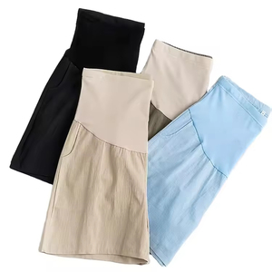 Shorts de maternité d'été en coton et chanvre, taille haute et taille basse, patchwork, coupe large, confortables - Product Image 1