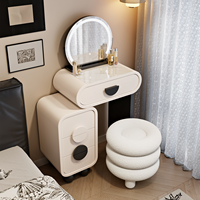 Coiffeuse moderne en bois massif avec tiroirs, miroir éclairé à intensité réglable, style crème, extensible, pour chambre et salle de bain