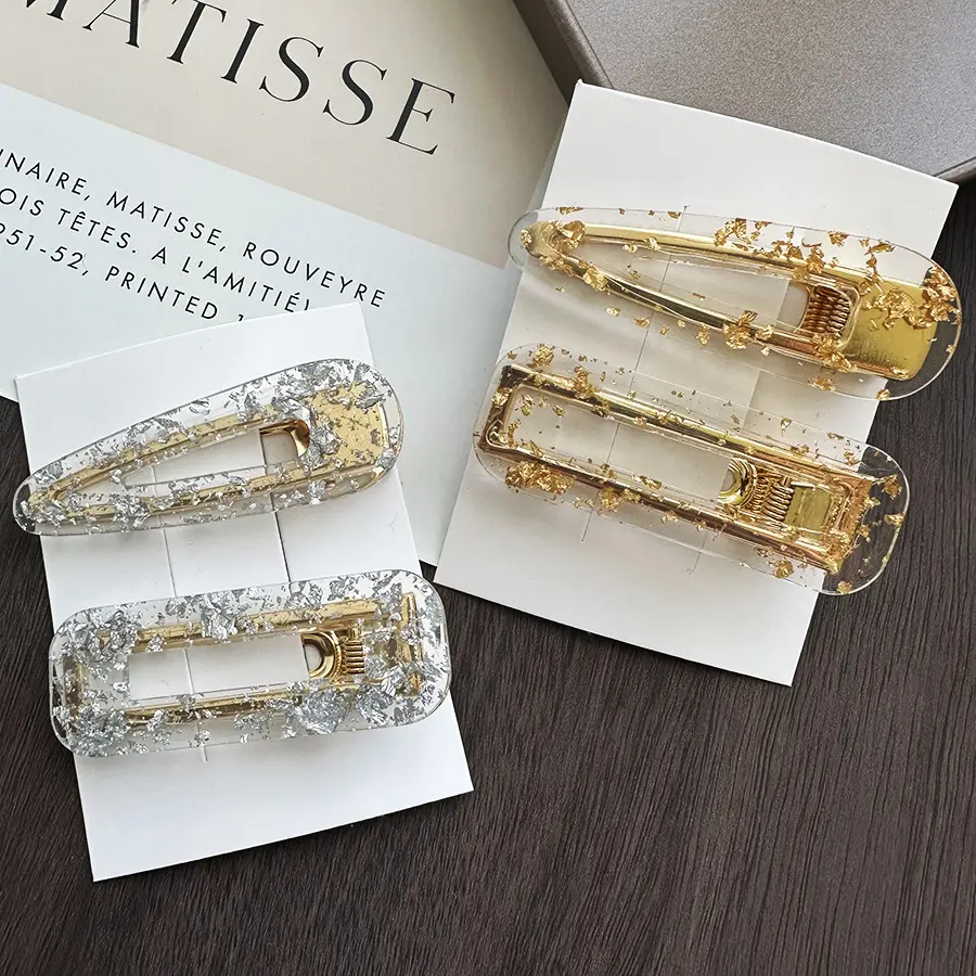 Heldere Celluloseacetaat Zilver Goud Haar Clips Glitter Metalen Elegante Dame Meisjes Haar Clips Voor Vrouwen Accessor