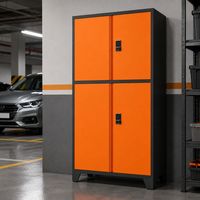 Armario de Almacenamiento Metálico Resistente de 4 Puertas con Cerraduras de Código Digital, Base Elevada, Multicolor, para Almacenamiento de Equipos en Almacenes y Garajes