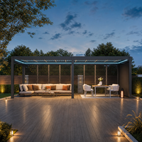 Bioklimatische Maßgefertigte Aluminium-Pergola Smart LED Verstellbares Dach Wasserdichter Umweltfreundlicher Outdoor-Pavillon Integrierte Wasserentwässerung