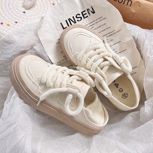 Sneakers in Tela con Lacci per <span class=keywords><strong>Donna</strong></span> - Design a Doppio Uso, Suola Spessa, <span class=keywords><strong>Scarpe</strong></span> Casual Bianche in Tela per Signore - Product Image 2