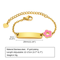 Bracelet vierge pour enfants et bébés en acier inoxydable PVD Or, personnalisable, avec motif dessin animé fraise et œil, émail goutte d'huile, gravable, bijou