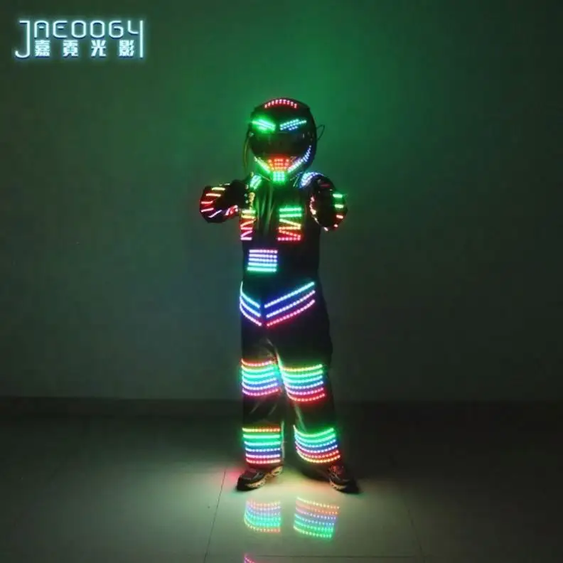 Iron Warrior Creative LED flash robot clothing Bar nightclub luminous helmet laser dance performance