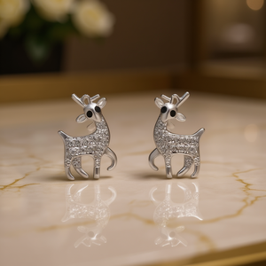 Orecchini a Perno E4310 in Oro Bianco con Cristalli e Strass, Micro Inserti, Design Animale, Unisex, per Uso Quotidiano - Product Image 2