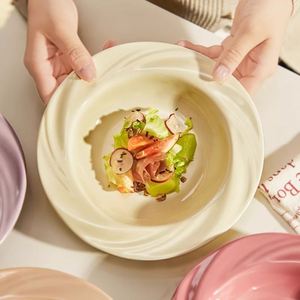 Ins Creative Flower Straw Hat <b>Ceramic</b> <b>Plate</b> Solid Color Household Western Food Pizza Salad Dessert <b>Plate</b> - Product Image 2