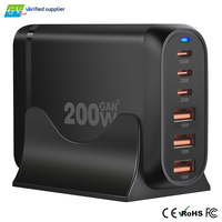 Hub de chargeur GaN PD 200W à 6 ports, station de charge rapide pour ordinateur portable, téléphone portable, appareil photo de bureau, adaptateur de chargeur écologique
