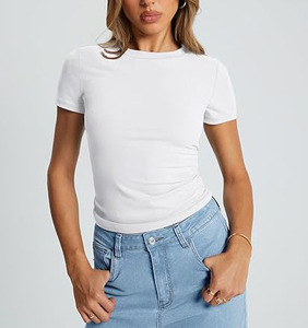 Nuova t-shirt da donna snellente Look collo stretto Sexy top estivi da donna a maglia Anti-Pilling - Product Image 6