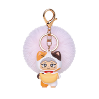 Porte-clés pompon 3D doux et moelleux en forme de vache et de chat, lot de 6 pièces, avec présentoirs offerts, accessoires pour sacs à main, usine de Dongguan