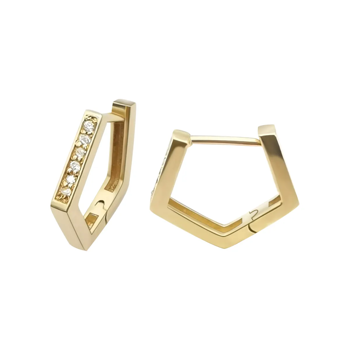 Fashion Simple Design 9k Real Gold With CZ Square Hoop Earrings For Women Gold Stud Earrings