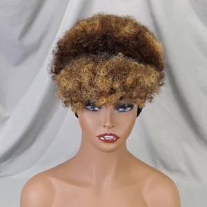 A prezzi accessibili 100% <span class=keywords><strong>capelli</strong></span> umani <span class=keywords><strong>parrucche</strong></span> con fascia di colore 4/30 <span class=keywords><strong>parrucche</strong></span> con sciarpa naturale piena macchina corta Afro parrucca riccia per donna - Product Image 2