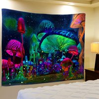 Tapisserie murale en polyester avec forêt de champignons néon lumineux, impression HD, résistante à la décoloration, légère, art mural OEM ODM