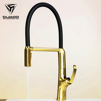 Robinet de cuisine à bec long en laiton, monté sur le pont, couleur gunmetal, poignée unique, un trou, extractible