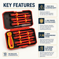 HEHE Ensemble de tournevis isolés VDE 1000V, 13 pièces, CR-V, magnétiques, interchangeables, kit d'outils manuels pour électriciens avec stylo testeur