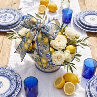 Pita Kawat Bermotif Bunga Lemon Vintage Biru Kuning untuk Pembungkus Kado Kerajinan DIY Dekorasi Rumah
