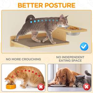 MeowHomm 3-stufige umwelt freundliche Holzwand regale Graviertes Katzen fütterung regal mit 2 Futtern äpfen Holzbett möbel Wand montage - Product Image 5