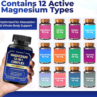 Complément alimentaire en capsules de magnésium glycinate et citrate complexe 12-en-1 avancé 700 mg, végétalien, marque privée, pour le sommeil et le soutien anti-stress