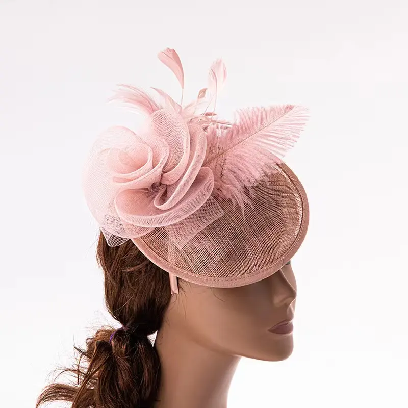 Custom Made wanita Gereja topi untuk teh pesta pernikahan bulu Sinamay Fascinators topi untuk wanita Headband klip Headpiece