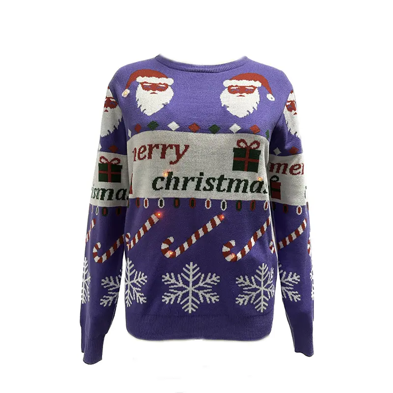 Manufacturers Custom Women Xmas Sweater Family Ugly Funny Santa Led Light Christmas Sweater