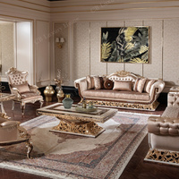 Ensemble de canapés classiques vintage royaux, en bois sculpté, recouverts de tissu, meubles de salon personnalisés du Guangdong