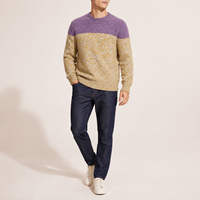 Pull vintage pour homme, couleur mélangée, col rond, manches longues, tricoté