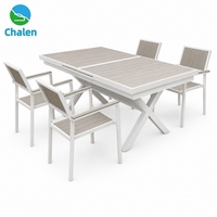 Table à manger extensible automatique en aluminium, gain de place, plateau à lamelles à transfert de chaleur, pour patio, jardin, intérieur et extérieur