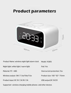 Affichage LED de charge sans fil rapide Portable 15W avec connexion type-c chargeur de téléphone portable de temps de réveil - Product Image 5