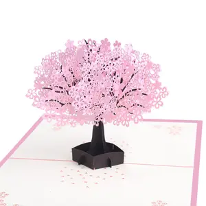 Hot Sale 3D Pop UP Greeting Cards Cherry Tree Wedding Invitations Card With Envelop Romantic Valentine's Day Anniversary Gifts