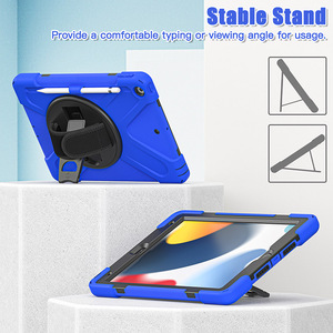 Đối Với <span class=keywords><strong>iPad</strong></span> 10.2 9th 2021 Màu Sắc Nặng Nề Silicone Chống Rơi Vỏ Máy Tính Bảng Gồ Ghề Với Dây Đeo Tay 360 Xoay Đế Gập - Product Image 6