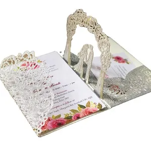 Carte d'invitation 3D coupée au Laser, carton de vœux, assortie d'une Rose or argent, décoration de fête d'anniversaire, 10 pièces