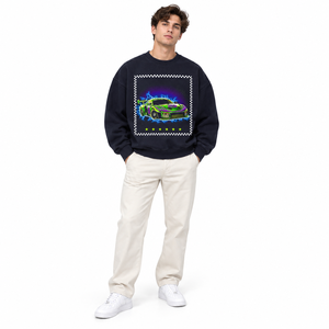 Felpa Girocollo Vintage Personalizzata Nera con Grafica Auto da Corsa, Oversize con Spalle Cadenti, in Cotone Pesante, Vendita all'Ingrosso - Product Image 2