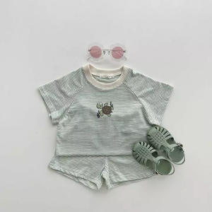 Conjunto de ropa para bebé, novedad de verano 2022, ropa de 2 uds para niña, camiseta de manga corta + traje corto de algodón a rayas para niño - Product Image 4