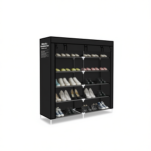 Organiseur de chaussures à 7 niveaux avec cadre en acier et housse anti-poussière, tour de rangement gain de place pour 36 paires, usage domestique - Product Image 1