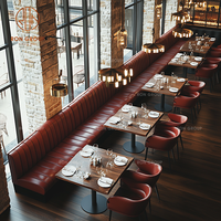Ensemble de mobilier de restaurant commercial sur mesure Ron Group, banquette en forme de L à dossier haut, table carrée en bois massif, chaise ergonomique en cuir