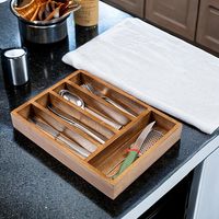 Bandeja de madera para cubiertos de 5 compartimentos, caja de almacenamiento de cubiertos, cajón de cocina, bandeja de madera de nogal para organizar cubiertos, almacenamiento de jarabe