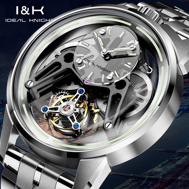 Ideal Knight 6806 Odm Oem Fashion Design Skeleton Waterproof Tourbillon High Quality Luxury Brand Mechanical Watch for Man