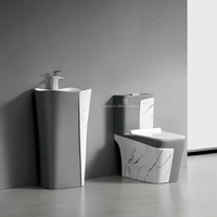 Commode de toilette moderne OEM Washdown en céramique montée au sol carrée une pièce toilette et piédestal évier ensemble salle de bains Wc toilette ensemble