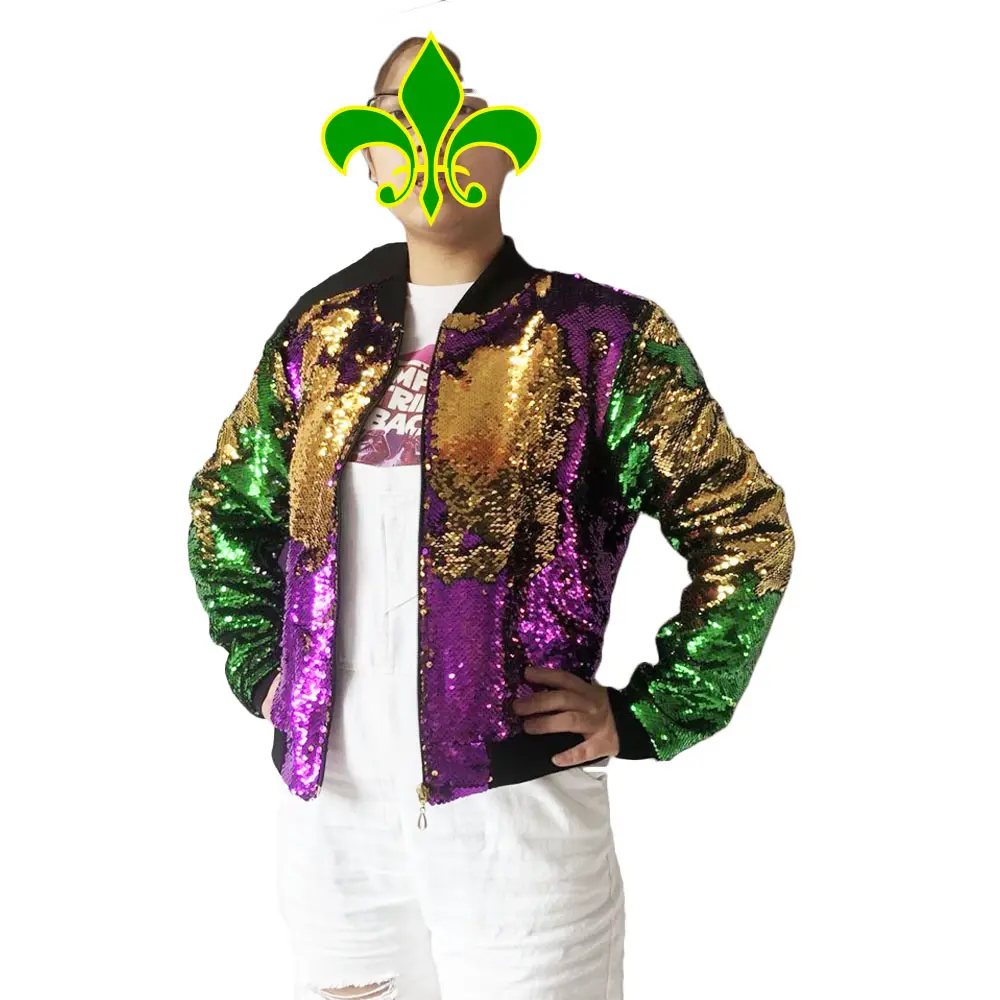 Wholesale Mardi Gras Jacket Bomber Clothes Sequins Jacket Unisex Mommy and Me Coat Carnival Costumes