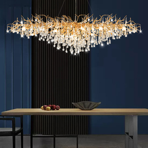 Lámpara de Araña Moderna de Cristal Ovalada, Dorada, LED, Regulable, 2700K, Blanco Cálido, para Comedor, Tamaño Grande - Product Image 6