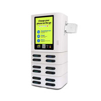 Station de location de batteries externes partagées à 12 emplacements avec paiement par carte POS, borne de recharge portable commerciale avec écran tactile pour restaurant
