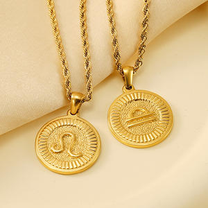 Superventas 12 <span class=keywords><strong>signo</strong></span> del zodiaco collar 18K oro impermeable Acero inoxidable <span class=keywords><strong>signo</strong></span> del zodiaco colgante collar <span class=keywords><strong>para</strong></span> regalo - Product Image 3