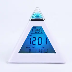 Pyramid Shape Digital wedding gift Alarm clock gift with 7 Colors Changing light 2176