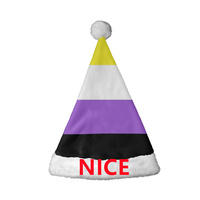Chapeau de Père Noël personnalisé en polaire corail, motif drapeau arc-en-ciel gay neutre, idéal pour le Mois de la fierté et les défilés du Nouvel An
