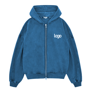 Sudadera con capucha y cremallera para hombre con logo personalizado, estilo casual vintage, de algodón lavado, para hombre, ropa urbana, de alta calidad. - Product Image 3