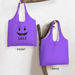 Sac de courses pliable en coton écologique réutilisable, sac fourre-tout en toile violette pour femmes, durable pour le supermarché et l'épicerie - Product Image 2