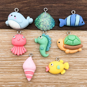 Accessoires de fabrication de bijoux en résine plastique DIY, série Océan, motifs tortue, coquillage, baleine, hippocampe, style dessin animé mignon - Product Image 1