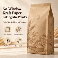 Sachet personnalisé en papier kraft sans fenêtre, scellé sur huit côtés, avec valve, pour mélange de poudre à pâtisserie, pour la vente au détail et en gros