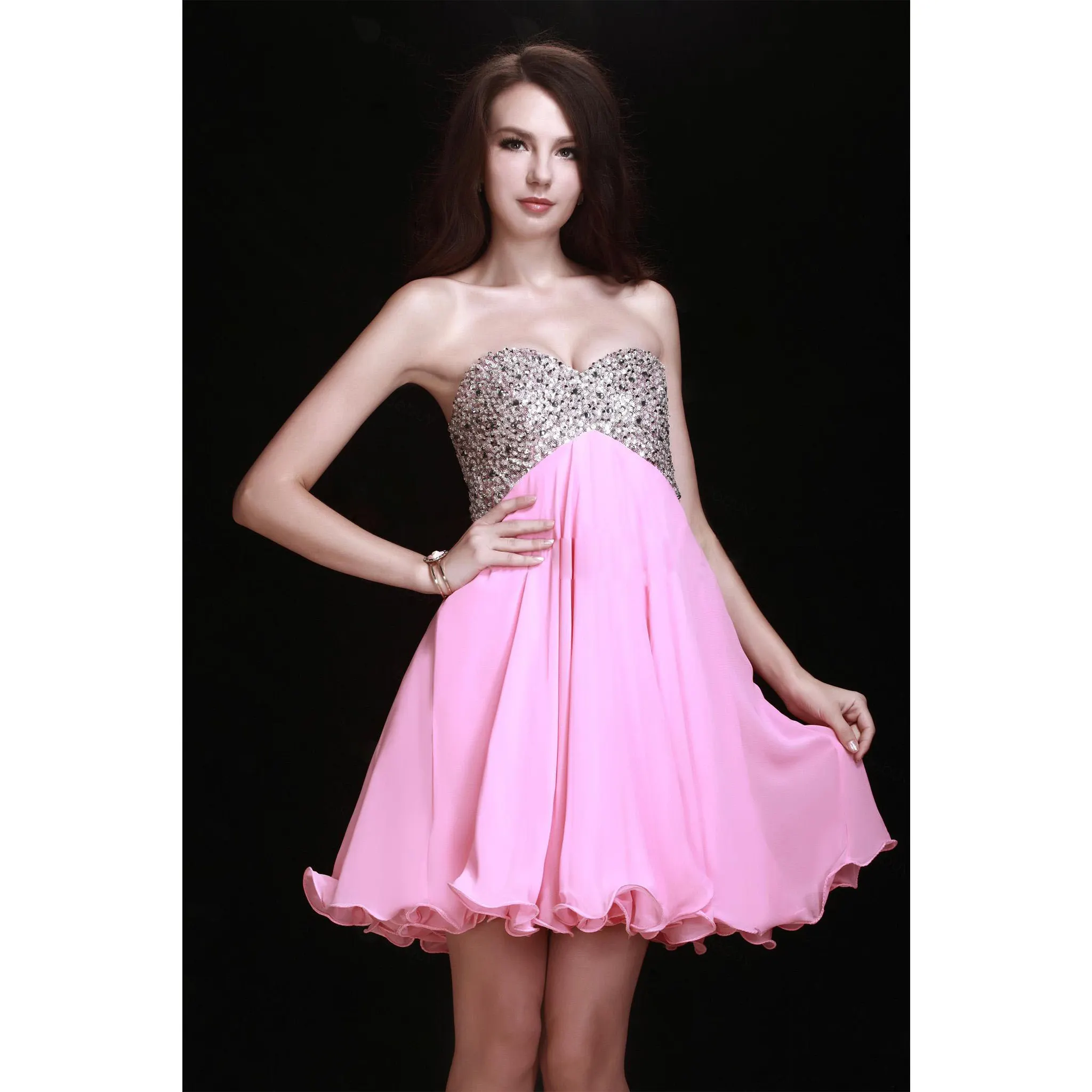 Cute Pink Sequined Beaded Short Prom Dresses for Women Dinner Dresses Evening Elegance Pink
